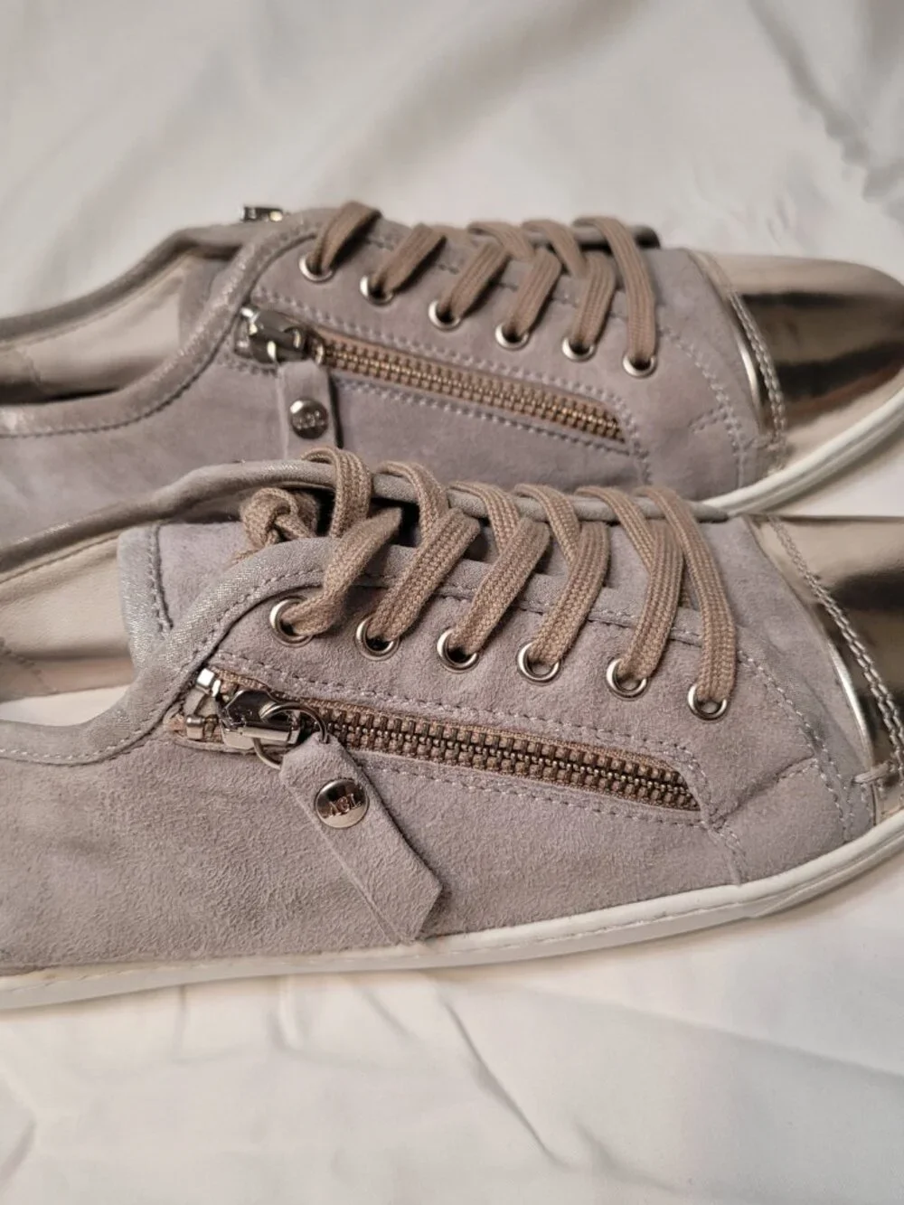 AGL, Silver Metallic Cap Toe Zip Gray Sneaker size 8/38 Made in Italy